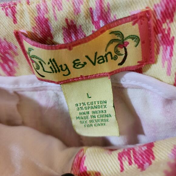 Lilly & Van Womens Capri Pants Size L Yellow Pink Diamond High Rise Tapered - Picture 6 of 9